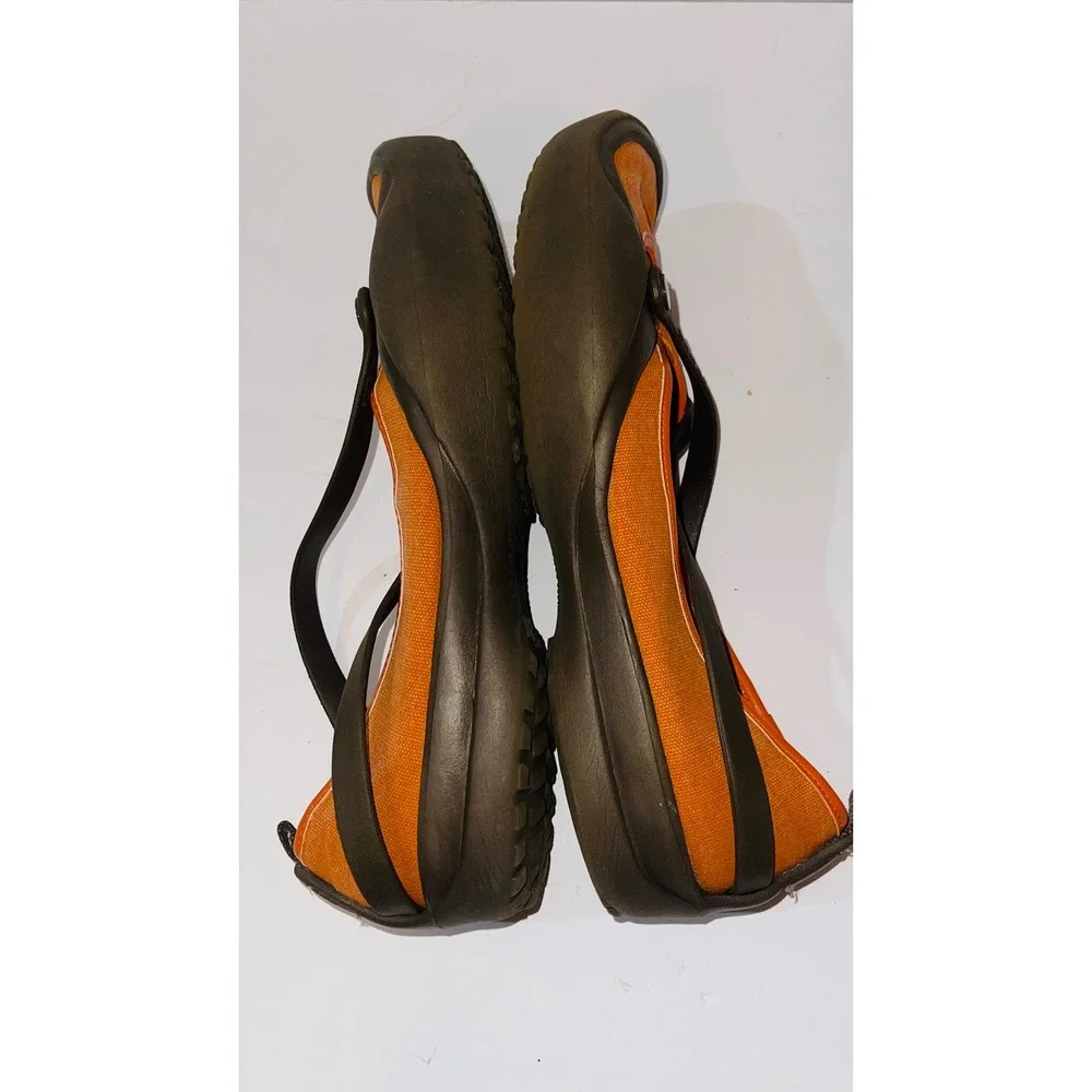 Crocs Womens Adrina Mary Jane Size 12 Orange Brown Canvas Comfort Clog